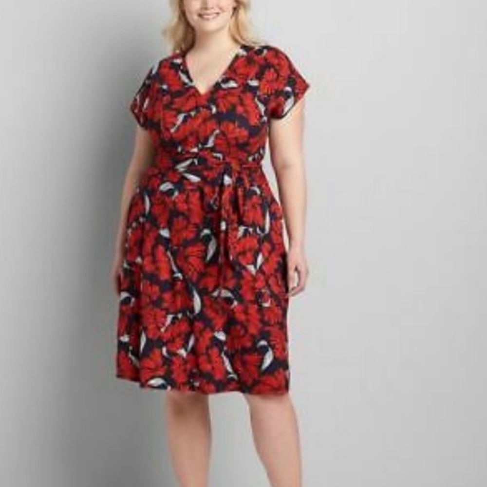 Lane Bryant Red Navy Floral Fit & Flare Lena Dress